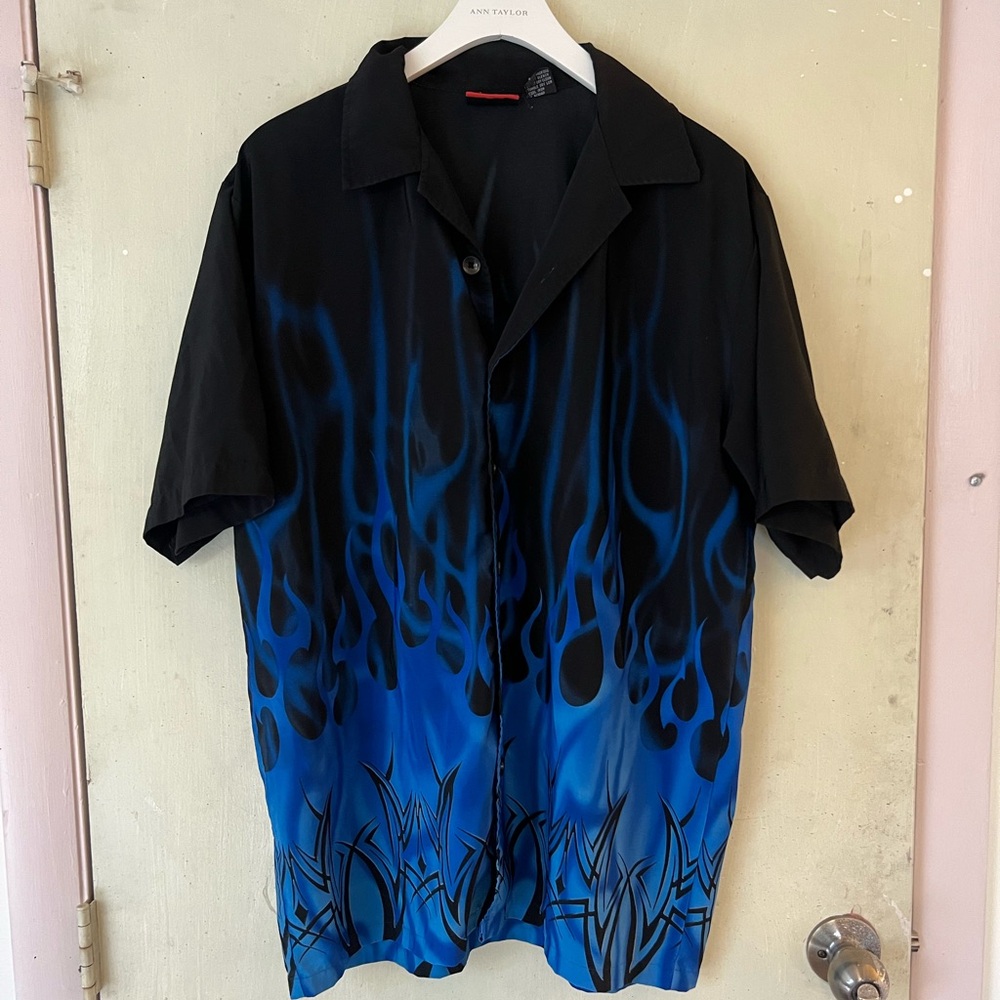 Black and Blue Flame Casual Button Down Shirt